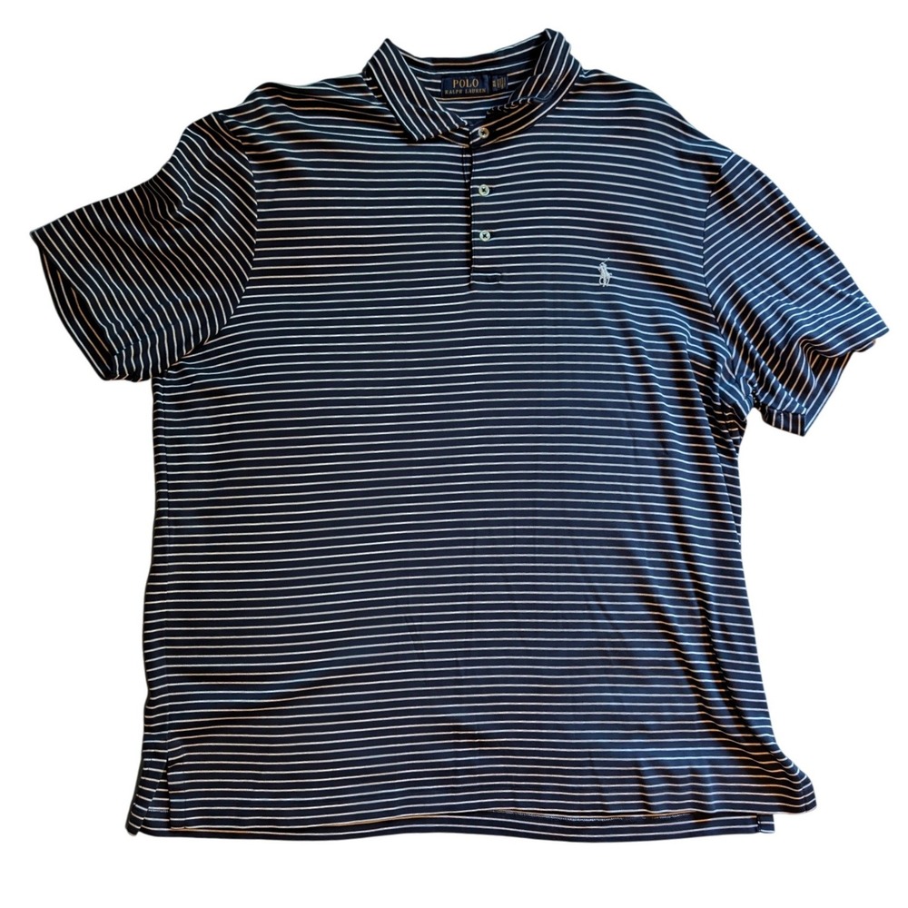 Polo Ralph Lauren Mens Navy White Striped Short Sleeve Polo Shirt XL